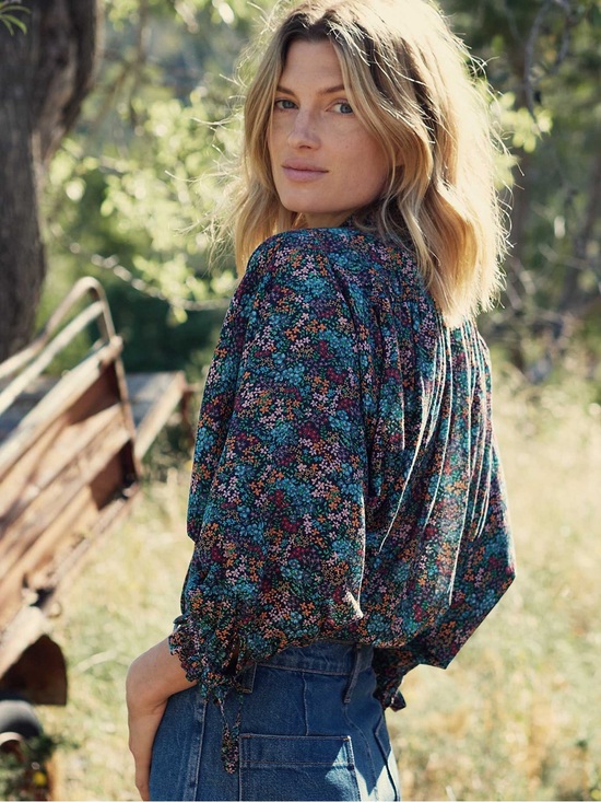 Doen Tops - Doen Rose Top in Navy Lady Bird Floral Size XS Blouse Cottagecore Prairie Boho